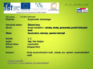 Výukový materiál zpracovaný v rámci projektu „EU peníze školám “