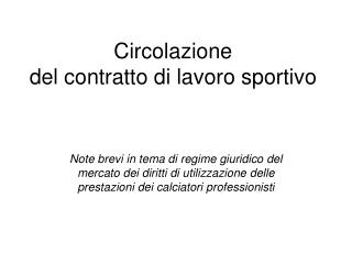 Circolazione del contratto di lavoro sportivo