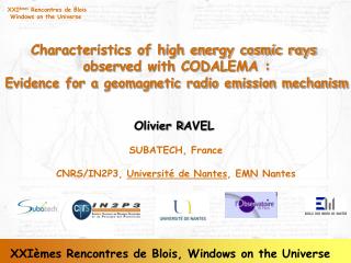 Characteristics of high energy cosmic rays observed with CODALEMA :