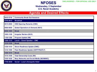 NFOSES Wednesday, 2 September U.S. Naval Academy