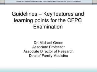 Guidelines – Key features and learning points for the CFPC Examination