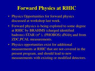 Forward Physics at RHIC