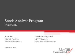 Stock Analyst Program Winter 2013