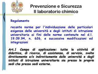 Prevenzione e Sicurezza Il laboratorio chimico