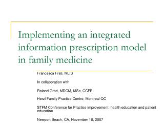 Implementing an integrated information prescription model in family medicine