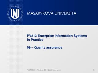 PV213 Enterprise Information Systems in Practice 0 9 – Quality assurance