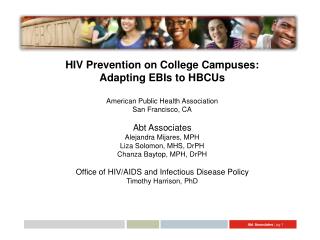 HIV Prevention on College Campuses: Adapting EBIs to HBCUs