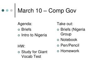 March 10 – Comp Gov