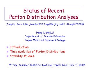 Status of Recent Parton Distribution Analyses