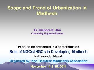 Scope and Trend of Urbanization in Madhesh