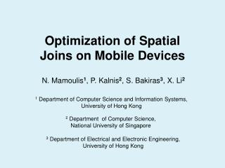 Optimization of Spatial Joins on Mobile Devices