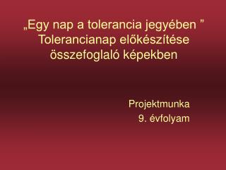 „Egy nap a tolerancia jegyében ” Tolerancianap előkészítése összefoglaló képekben