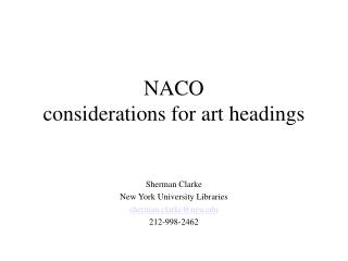 NACO considerations for art headings
