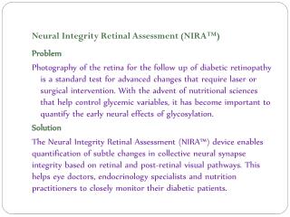 Neural Integrity Retinal Assessment (NIRA™)