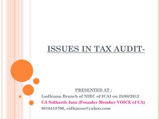 ISSUES IN TAX AUDIT-