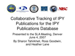 Collaborative Tracking of IPY Publications for the IPY Publications Database