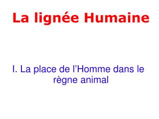 I. La place de l’Homme dans le règne animal