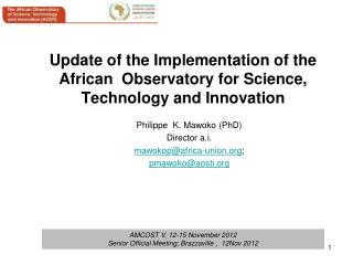 Update of the Implementation of the African Observatory for Science, Technology and Innovation