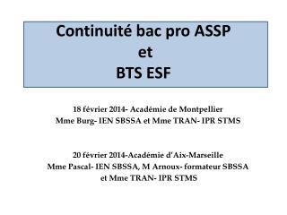 Continuité bac pro ASSP et BTS ESF