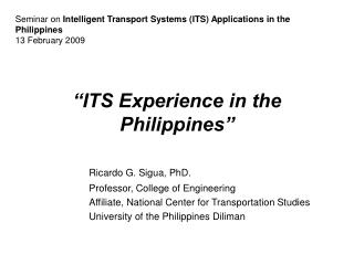 “ITS Experience in the Philippines”