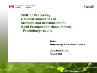 R Nitu Meteorological Service of Canada AMS, Phoenix, AZ 12 Jan 2009