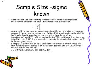 Sample Size –sigma known
