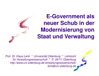 E-Government als neuer Schub in der Modernisierung von Staat und Verwaltung