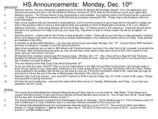 HS Announcements: Monday, Dec. 10 th