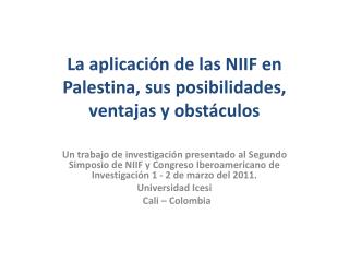 La aplicación de las NIIF en Palestina, sus posibilidades, ventajas y obstáculos