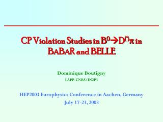 CP Violation Studies in B 0 D (*)  in B A B A R and BELLE