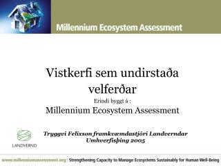 Vistkerfi sem undirstaða velferðar Erindi bygg t á : Millennium Ecosystem Assessment