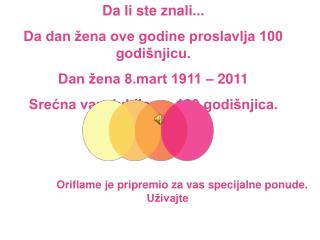 Da li ste znali... Da dan žena ove godine proslavlja 100 godišnjicu. Dan žena 8.mart 1911 – 2011