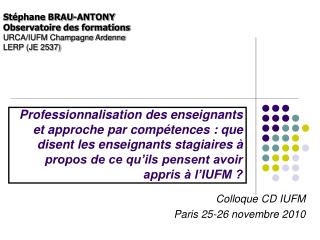 Colloque CD IUFM Paris 25-26 novembre 2010