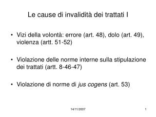 Le cause di invalidità dei trattati I