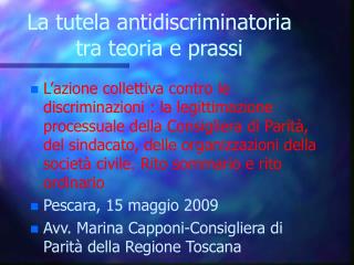 La tutela antidiscriminatoria tra teoria e prassi