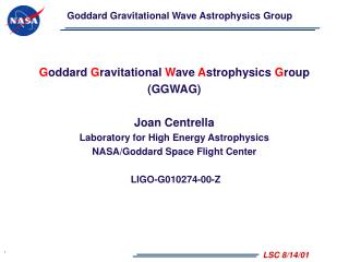 Goddard Gravitational Wave Astrophysics Group