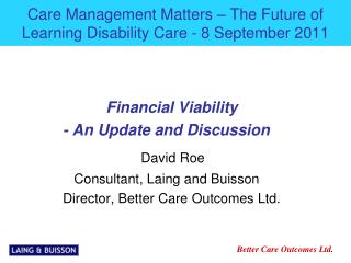 Care Management Matters – The Future of Learning Disability Care - 8 September 2011