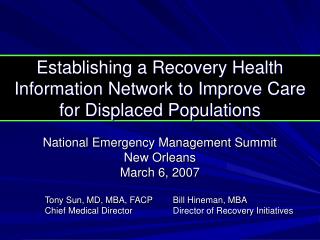 Establishing a Recovery Health Information Network to Improve Care for Displaced Populations
