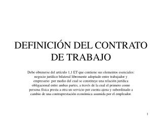 DEFINICIÓN DEL CONTRATO DE TRABAJO