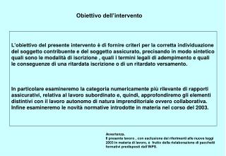 Obiettivo dell’intervento