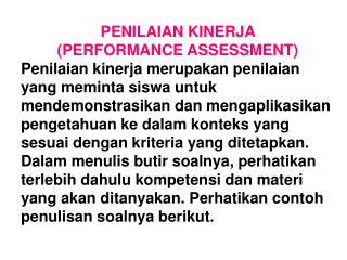 PENILAIAN KINERJA (PERFORMANCE ASSESSMENT)