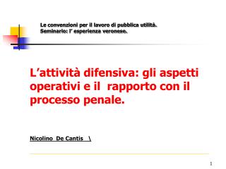 L’attività difensiva: gli aspetti operativi e il rapporto con il processo penale.