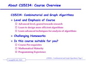 About CS5234: Course Overview