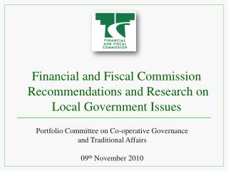 Financial and Fiscal Commission Recommendations and Research on Local Government Issues