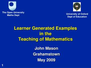 Learner Generated Examples in the Teaching of Mathematics