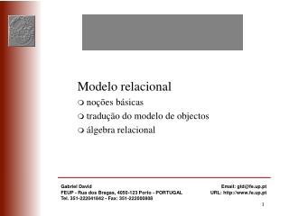 Modelo relacional noções básicas tradução do modelo de objectos álgebra relacional