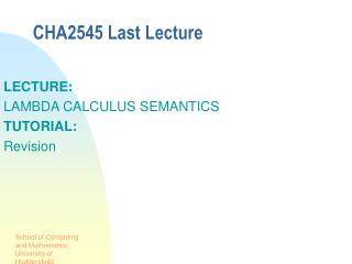 CHA2545 Last Lecture