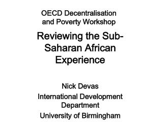 OECD Decentralisation and Poverty Workshop