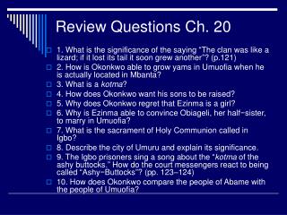 Review Questions Ch. 20