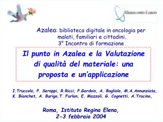 Il punto in Azalea e la Valutazione di qualità del materiale: una proposta e un’applicazione